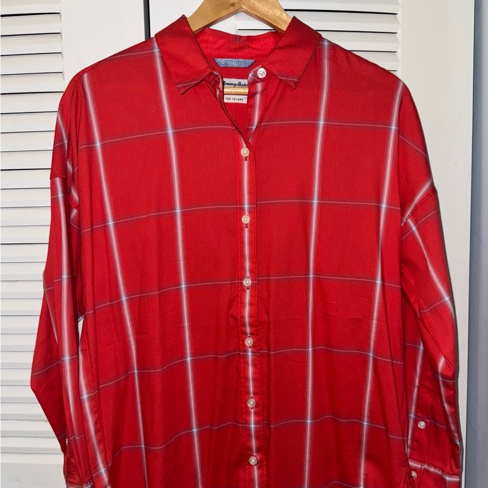 Tommy Bahama Red and White Plaid Men's Shirt